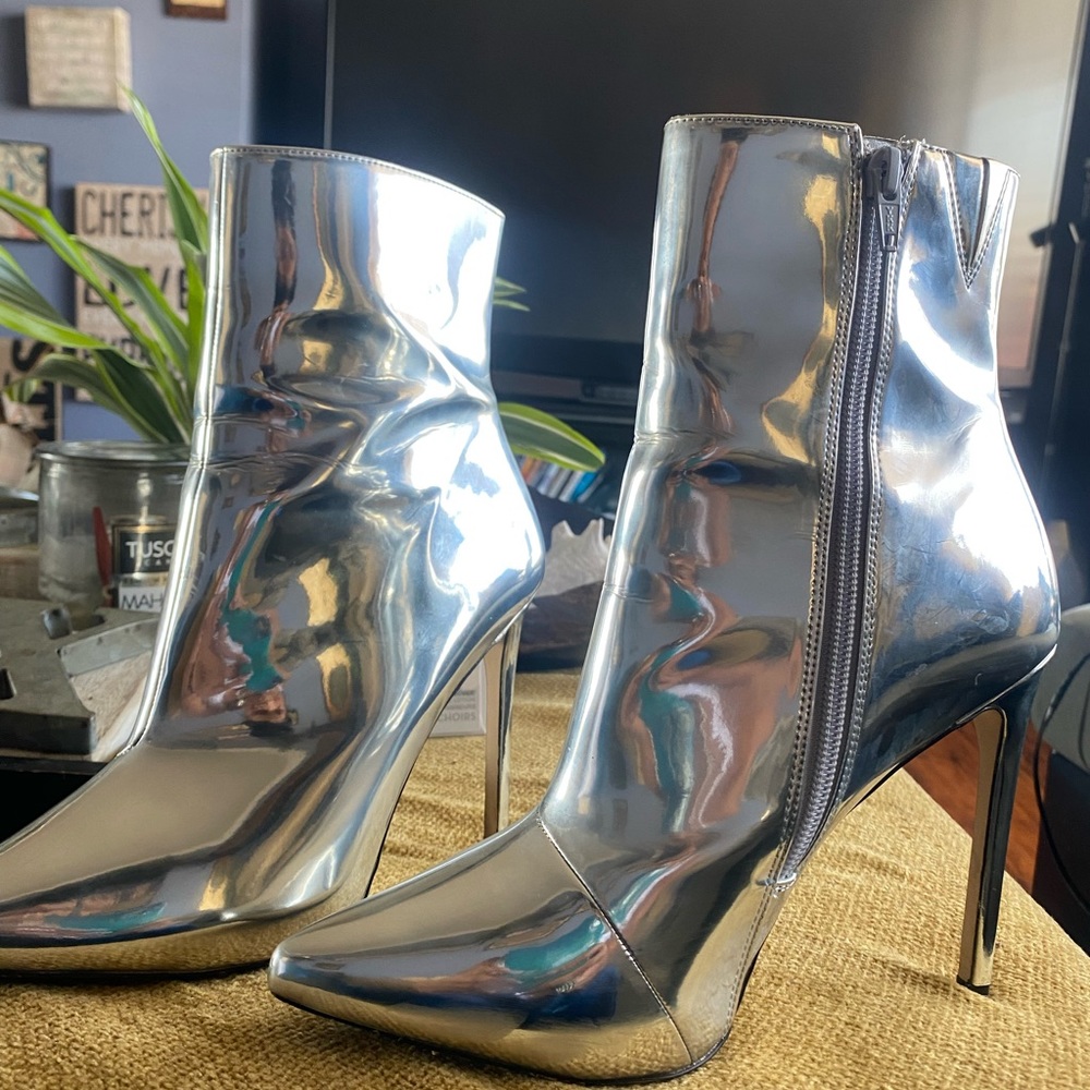 Aldo Silver Heeled Ankle Boots